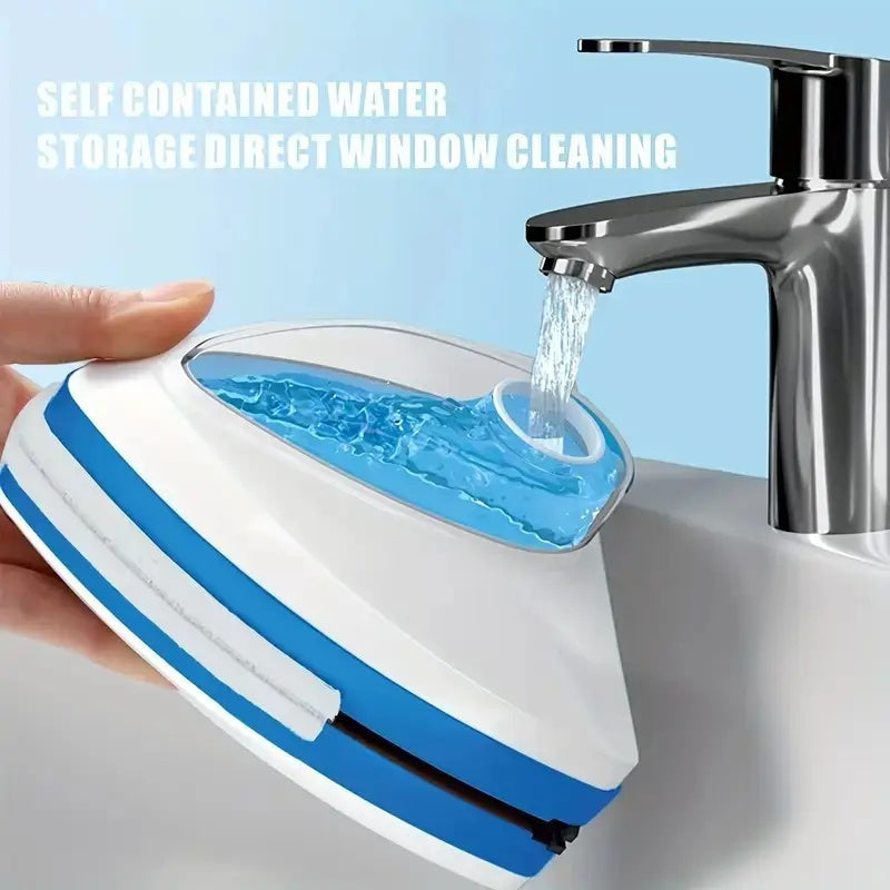 1 Heavy-Duty Magnetic Window Cleaner with Dual Water Tanks and Squeegee System - Automatic Double-Sided Cleaning, ABS Construction, Manual Operation, with Ergonomic Handle and Magnetic Suction Cup, Suitable for Bathroom, Kitchen, Living Room, Balcony