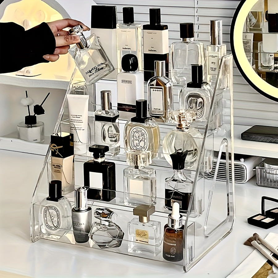 Multi-Tier Acrylic Cosmetic & Perfume Organizer - Heavy-Duty Countertop with 27-Inch Height, 3.2 Cu Ft Capacity, Freestanding Vanity Shelf for Makeup, Skincare, Perfume Bottles - Durable Plastic Display Case for Dresser or