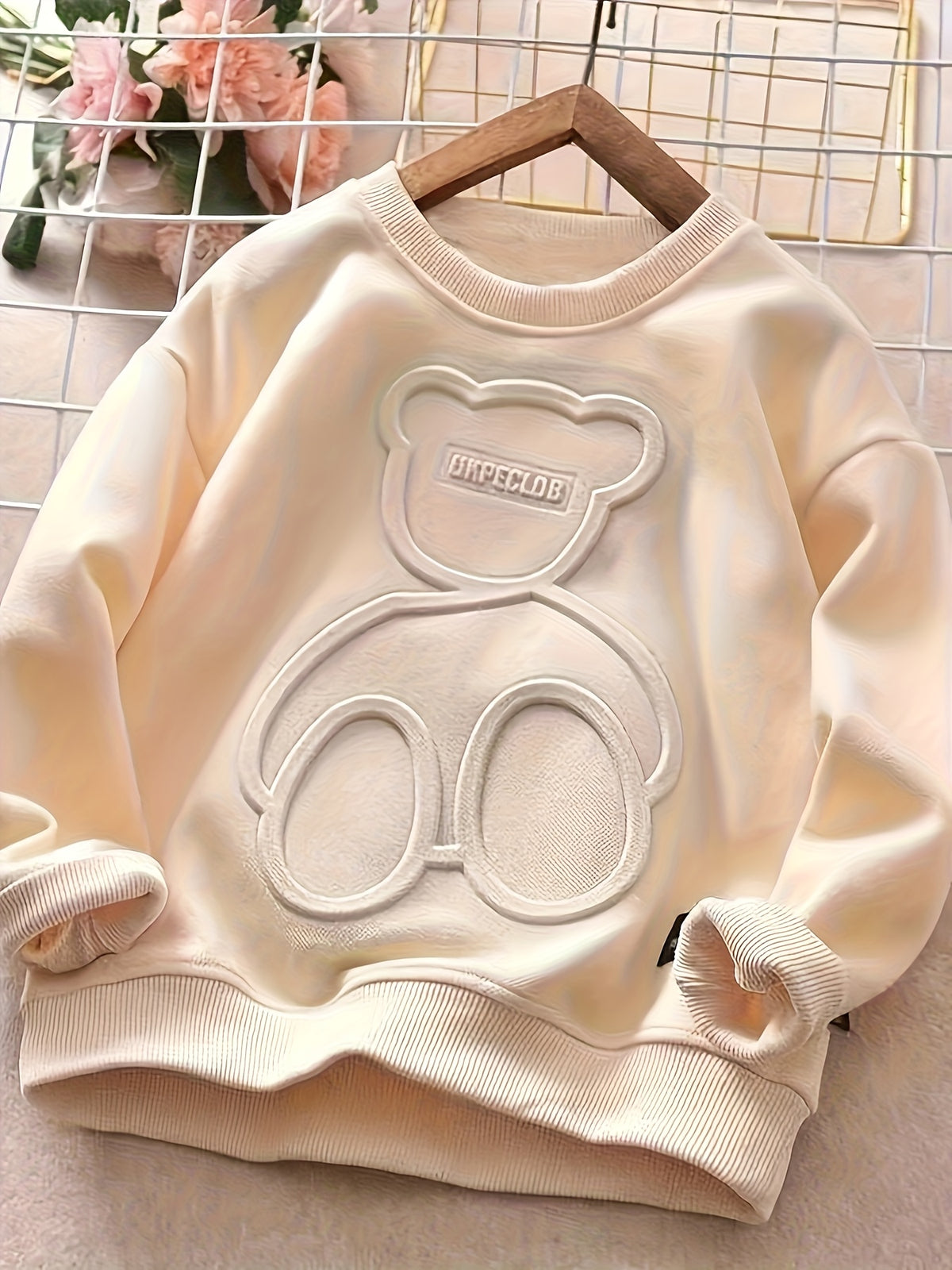 2pcs set of boys' spring and autumn long sleeved T-shirt, stylish 2025 new Youngsters's cartoon bear pattern top, boys' handsome and simple base clothes, trendy