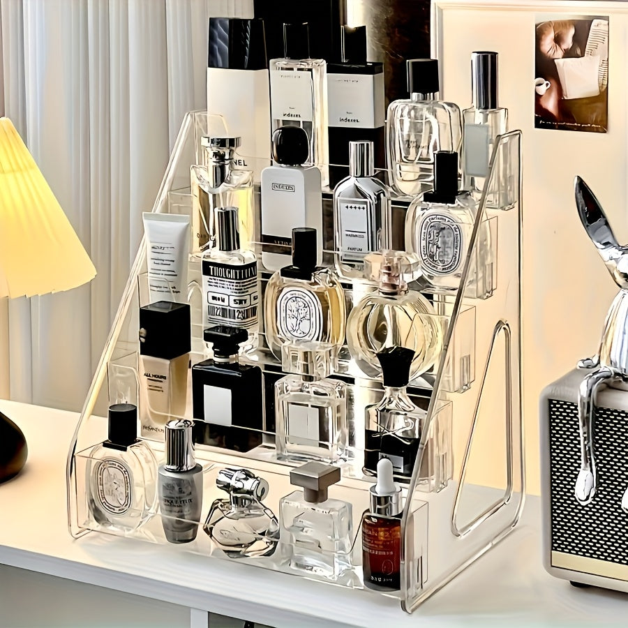 1pc Transparent Cosmetic Organizer - Makeup Vanity Storage Box with Open Compartments, Bathroom Countertop Organizer for Lipstick, Perfume, Nail Polish, Skincare - Space-Saving Vanity Organizer, Perfect Gift for Women, Mom, Sister