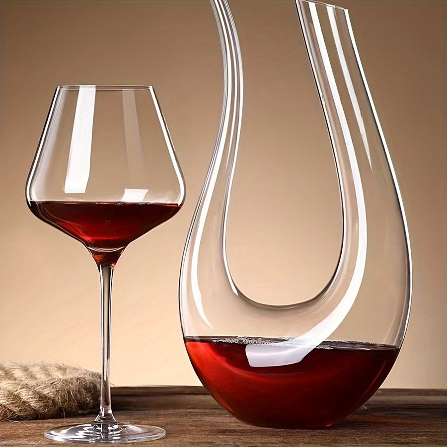 A 1200Ml Uniquely Designed Decanter for Home Use, Made of Commercial-Grade Crystal Glass, Featuring a U-Shape And a Harp-Like Design, Ideal for Serving Red Beverages.