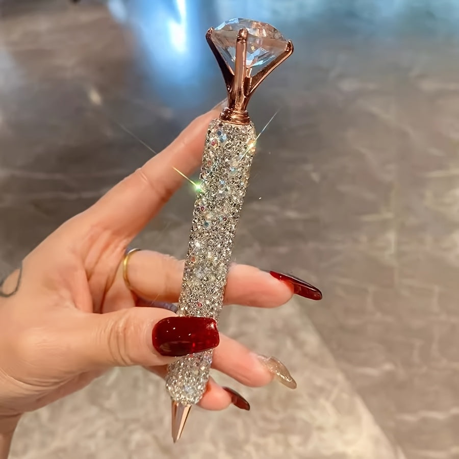 1pc Elegant Twist Cap Ballpoint Pen with Sparkling Rhinestone Design - Metal Construction, Medium Tip, Metallic Finish, Perfect for Office & School Supplies, Ideal Gift for Teachers & Students, Office Stationery, Luxurious Writing Tool, Durable Writing I