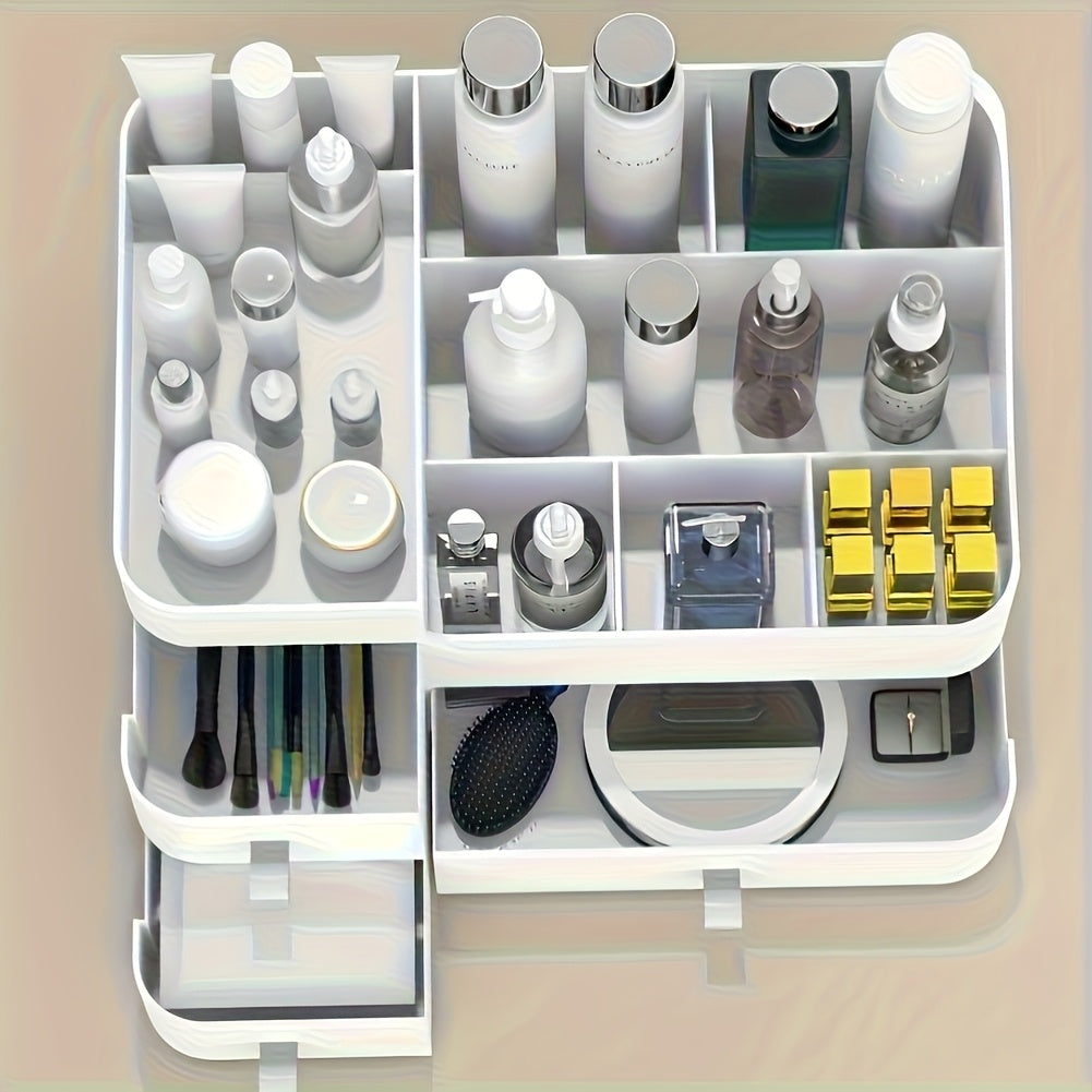Large Capacity White Plastic Makeup Organizer with Drawers - Elegant Bathroom & Bedroom Storage Box for Cosmetics, Skincare, and Accessories, Perfect for 20 People, Bathroom Organizers And Storage, Sleek Design, Durable Construction, Makeup Organizers