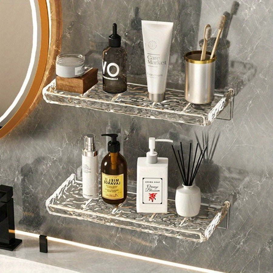 Space-Saving Acrylic Bathroom Storage Rack - Wall Mounted, No Drilling Required, Ideal for Toiletries & Accessories