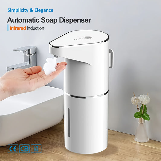 AS127 Automatic Hand Soap Dispenser - USB Rechargeable, Compact & Durable Plastic Design with Touchless Operation, White & Black for Bathroom or Kitchen Use, Kitchen Accessory, Modern Bathroom Accessory, Durable Plastic Body