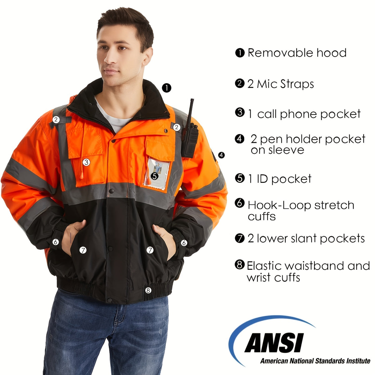 High-Visibility Reflective Safety Jackets - ANSI/ISEA Certified for Unisex Use - All-Weather Protection, Ensuring Your Safety Day and Night - Perfect for Men and Women!