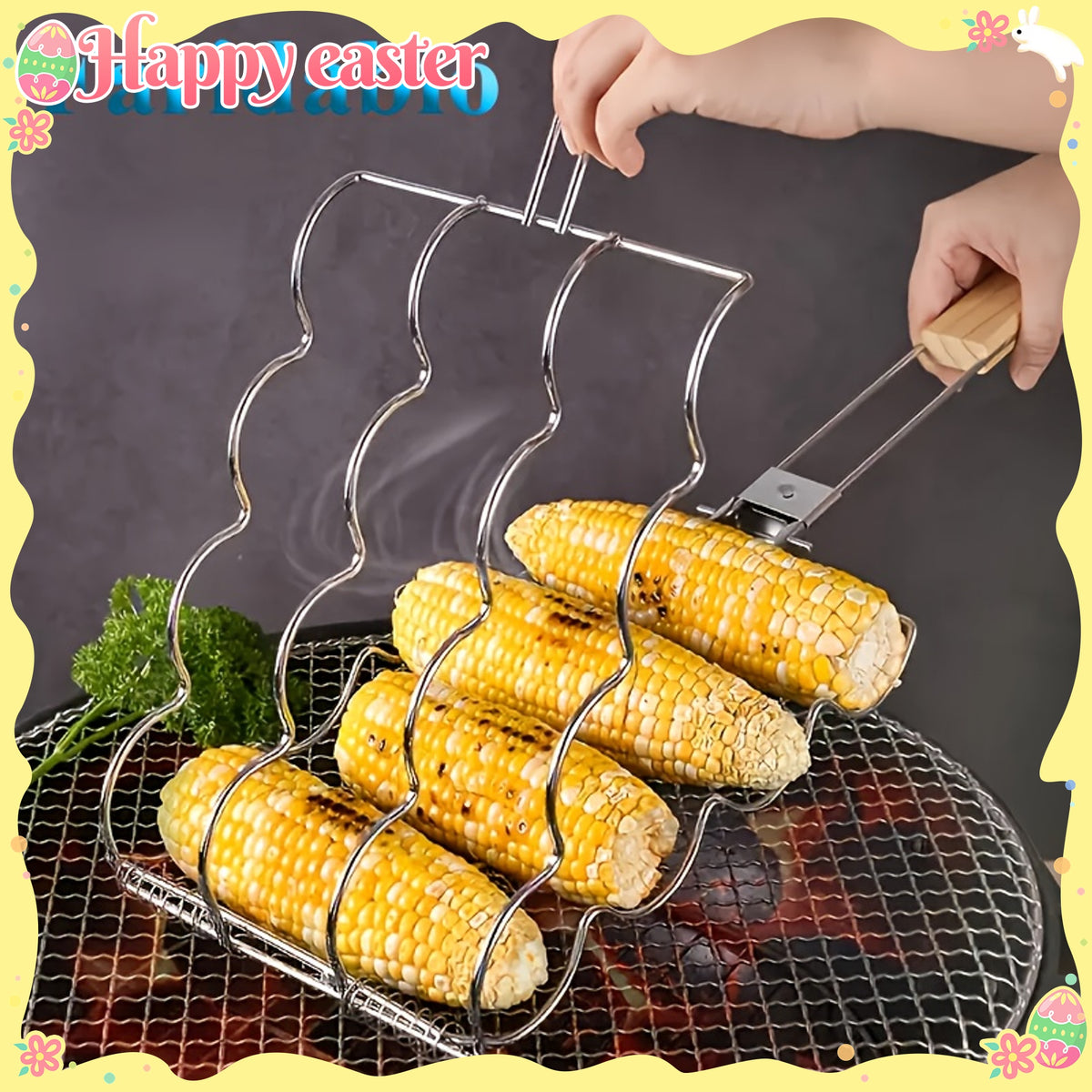 1pc Metal Grill Basket | Suitable for Corn, Fish, Vegetables, Steak, Shrimp - Non-Stick Coating, Corn Clip Rack, Outdoor Cooking Tools, No Battery Required, Ideal for Gifts, Faridabio