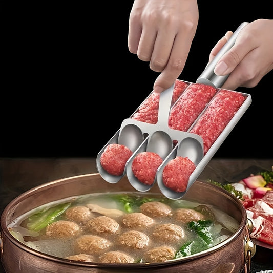 1 Stainless Steel Non-Stick Triple Meatball Maker, Food-Grade Safe, RV Kitchen Appliance, Easy Meatball Forming Tool, No Power Charging Required