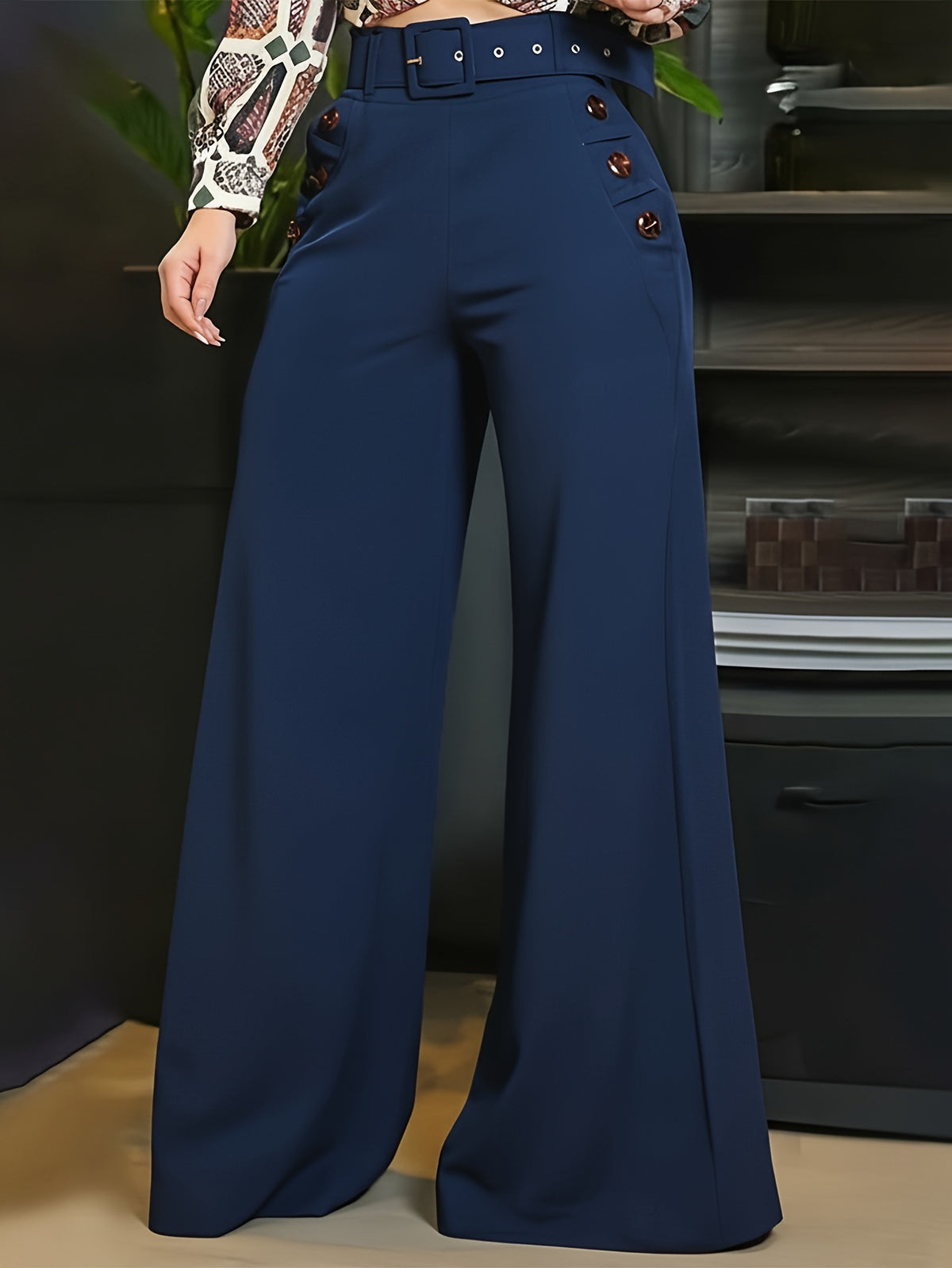 Solid Color Design Flared Pants