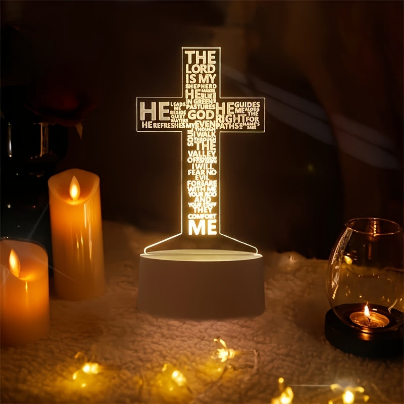 Thanksgiving Cross-Shaped 3D Prayer Night Light, Sleep Companion Night Lamp Suitable for Mother's Day Birthday Date Party Gift