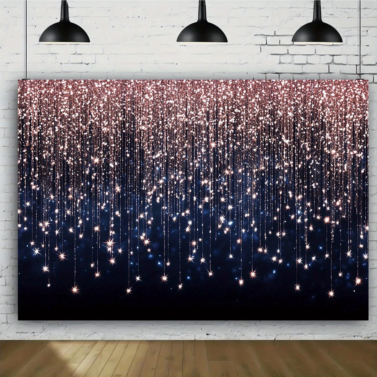 1pc Elegant Bohemian Background Curtain with Faux Feather Design - Perfect for Birthday Parties, Anniversaries, And Other Occasions | No Power Required, Polyester Party Banner, Zx, Glitter Curtain, Black And Pink Backdrop, Backdrop, Photo Tapestry