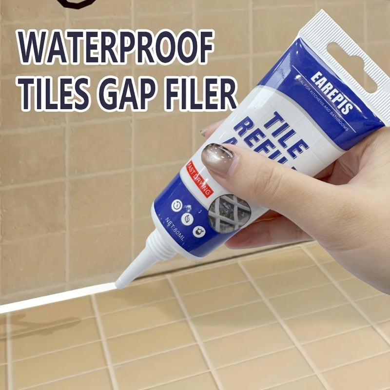 80ml Waterproof Tile Grout Filler, Odorless, Easy-to-Use, Durable White Tile Supplement for Kitchen, Bathroom Sink and Floor Gaps, Includes Scraper, Tile Grout Filler, Tile Filler, Wall Repair Paste/kit/patching Paste, Wall Filler/hole Filler, Home Renov