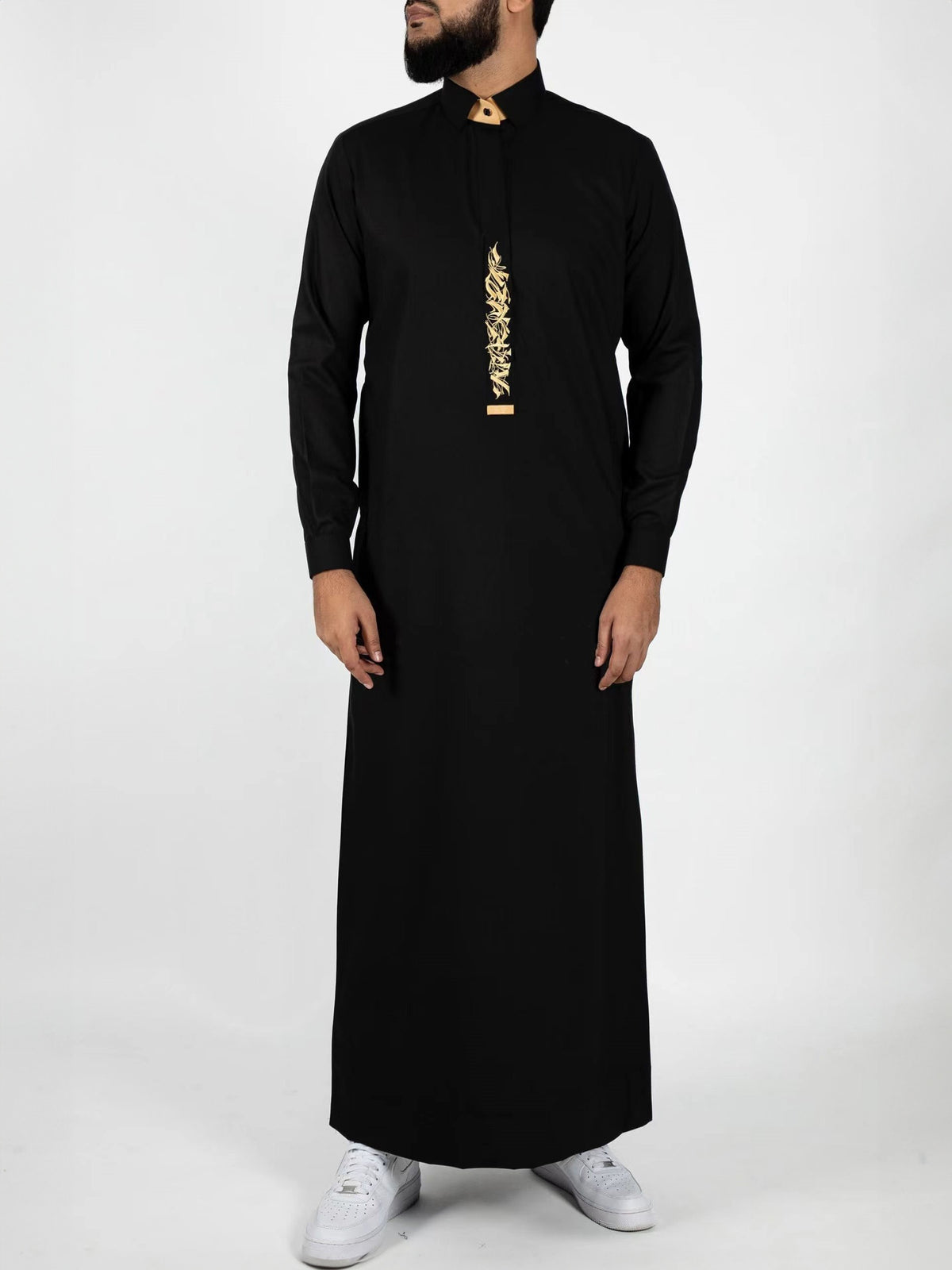 Arab Men's Plus Size Black Robe Muslim Casual Embroidered Jubba Robe All-season Universal Thobe Jubba Thawb For Men, Men's Clothing, Plus Size