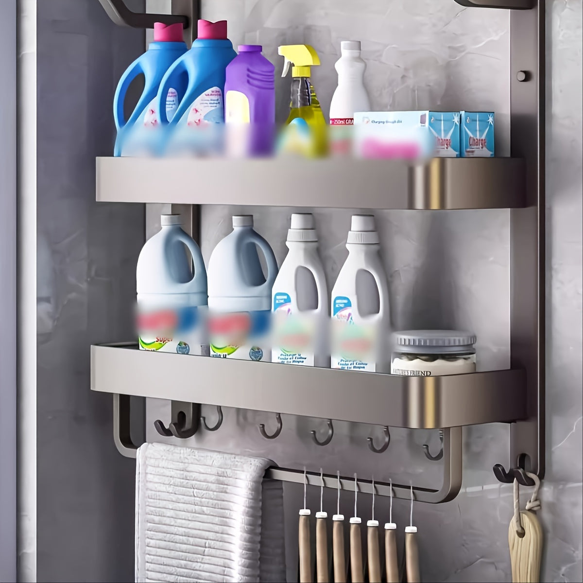 1pc Wall Mounted Bathroom Storage Rack, Bathroom Hanging Shelf, 2 Tier Bathroom Shelves, Cosmetic Storage Rack, Shampoo Shower Gel Holder Organizer, Bathroom Accessories, Bathroom Storage And Organization