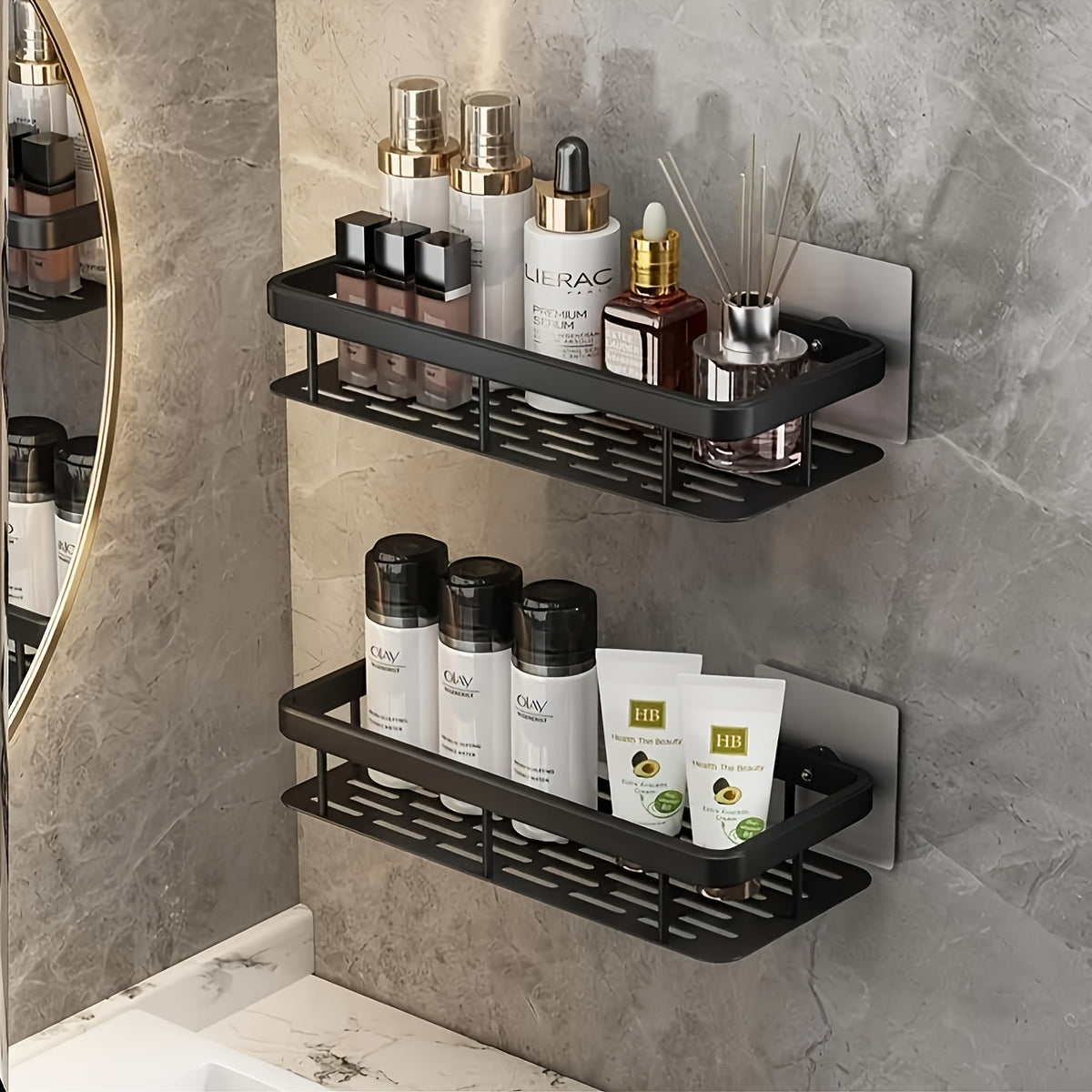 Wall-Mounted Shower Rack, Large Capacity, No Drilling Installation, Floating Shelf for Bathroom And Kitchen, Space-Saving, Easy to Install, Used for Storing Toiletries, Cosmetics And Miscellaneous Items, Can Store 15 Shower Supplies
