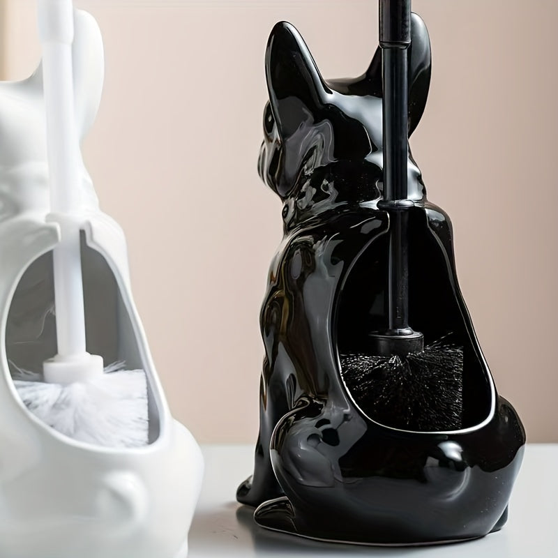1pc Creative Ceramic toilet brush base + long-handled toilet brush, black and white cat design, interior decoration, toilet decoration, bathroom cleaning tool, suitable for modern home decoration, Wall Toilet Brush, Toilet Brush Long Handle, Self Cleanin