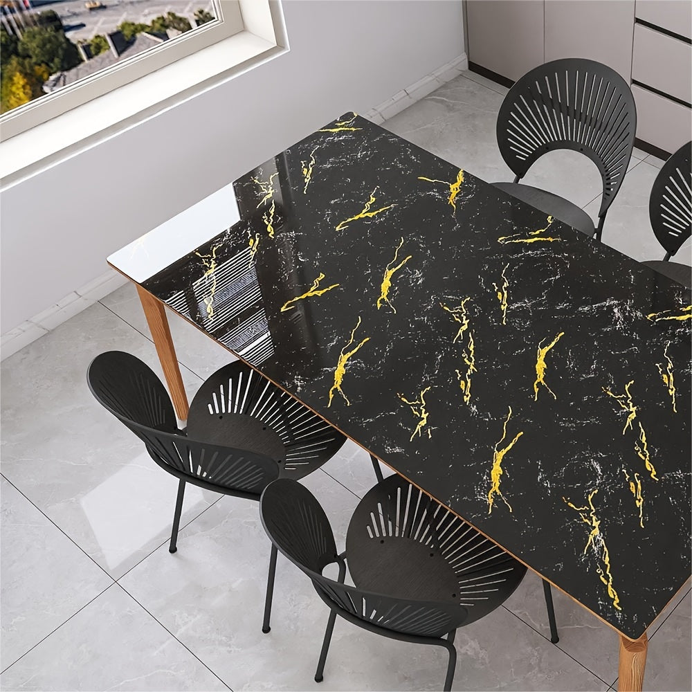 Black & Golden Marble Self-Adhesive Wallpaper - Waterproof, Oil & Heat Resistant, Easy Install for Kitchens, Cabinets, Furniture & Walls, Desktop, Room Decoration Renovation, Strong Adhesive Backing