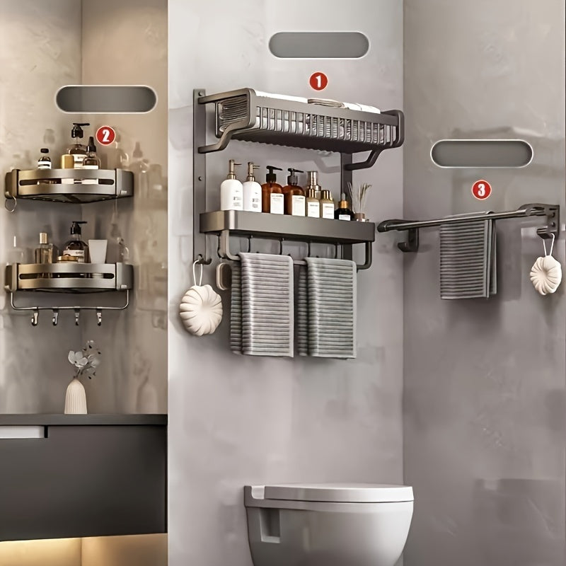 1pc Wall Mounted Bathroom Storage Rack, Bathroom Hanging Shelf, 2 Tier Bathroom Shelves, Cosmetic Storage Rack, Shampoo Shower Gel Holder Organizer, Bathroom Accessories, Bathroom Storage And Organization