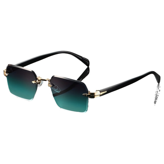 A Pair of Frameless, Edge-Cut Glasses in a Trendy Polygonal Design, Available in Various Colors, Making It an Ideal Gift Choice.