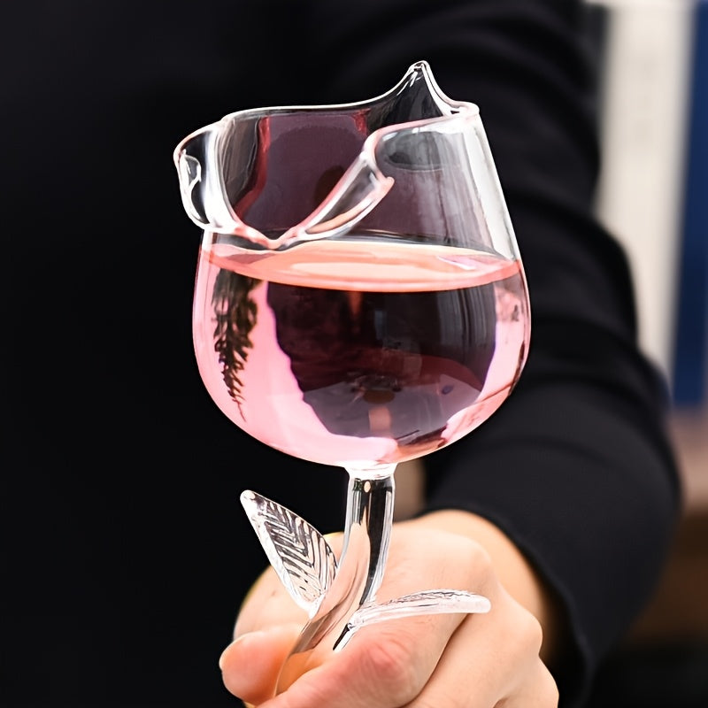 YUHUPHYLLIC Hand-Blown Glass Wine Cup with a Rose Design, Insulated, Reusable, Multifunctional, Suitable for Valentine'S Day, Christmas, And Halloween Decorations - Hand Wash Only.