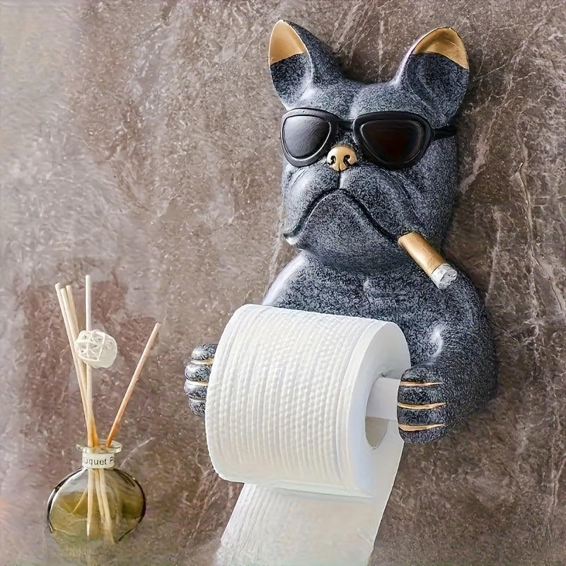 1pc Fashion Glasses Dog Tissue Holder, Cute and Practical Home Decor Inspired by Cool Fashion Glasses Dog Design, Suitable for Bathroom, Kitchen, Bedroom, Office - Self-Adhesive Resin Material, Bathroom Decor And Accessories