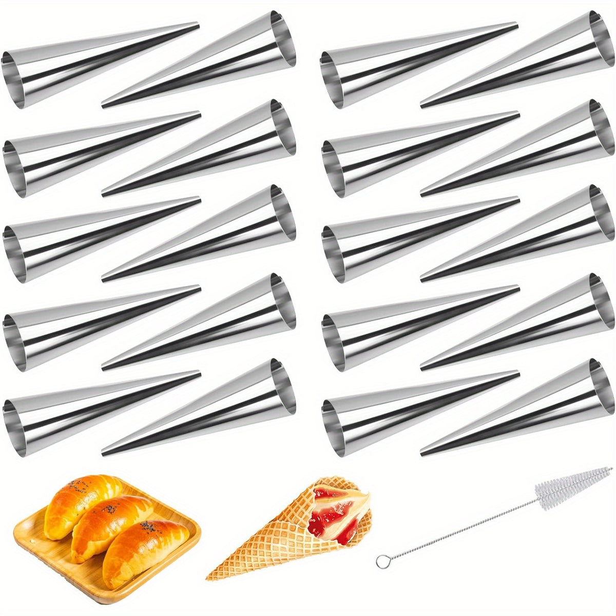 20 Pack Stainless Steel Cream Horn Molds - 11.94 cm Professional-Grade Ice Cream Cone Molds with Tapered Design for Waffle Cones, Cannoli, Popsicles - Durable & Easy-Clean Baking Cones for Home & Commercial Kitchens, Kitchen Essentials, Kitchen Tools, Pr