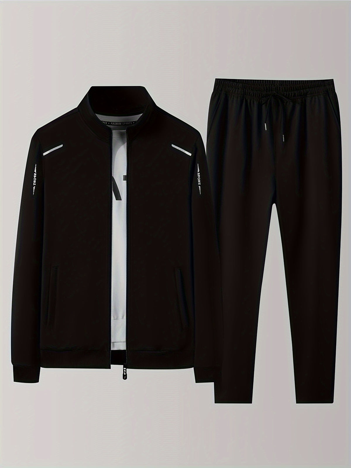 Two Piece Outfits For Men, Men Classic Design Zipper Up Jacket And Sweatpants Drawstring Pants