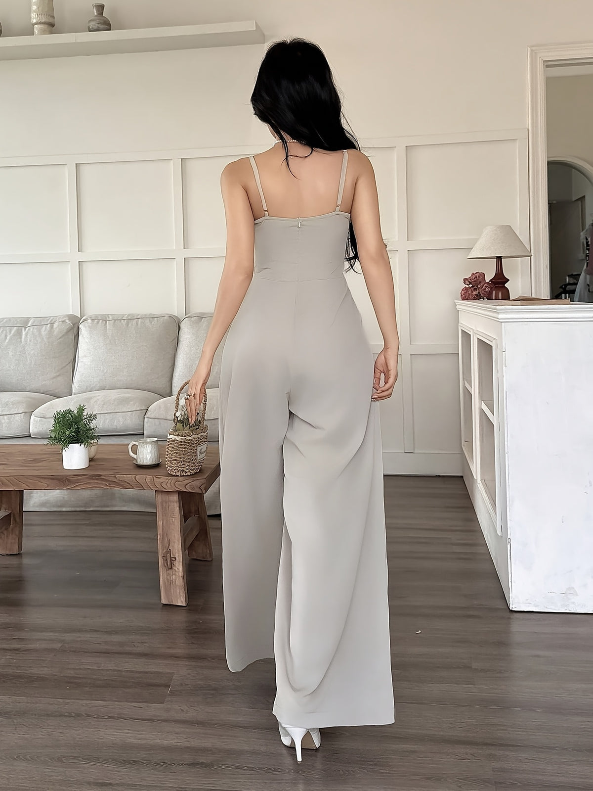 Wide-Leg Loose Solid Color with Ruched Design, Suitable for Summer Women'S Casual Wear
