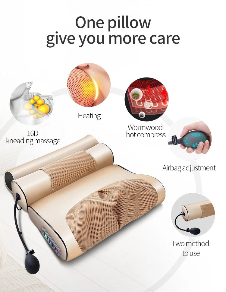 Jinkairui 2 in 1 Newest Upgrade Cervical Traction and Neck Massager Pillow Wormwood Relieve Pain Promote Sleep Solve Insomnia