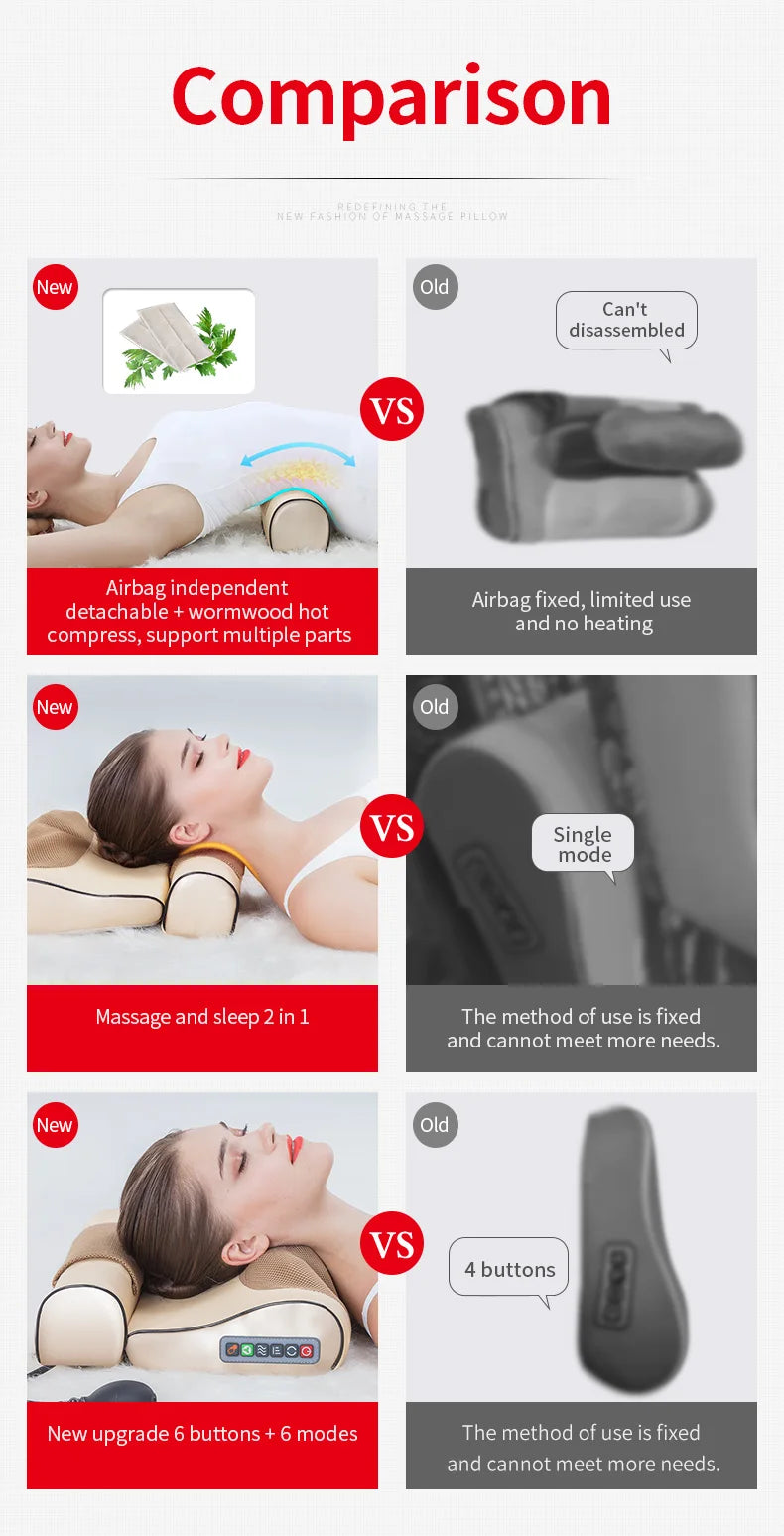 Jinkairui 2 in 1 Newest Upgrade Cervical Traction and Neck Massager Pillow Wormwood Relieve Pain Promote Sleep Solve Insomnia