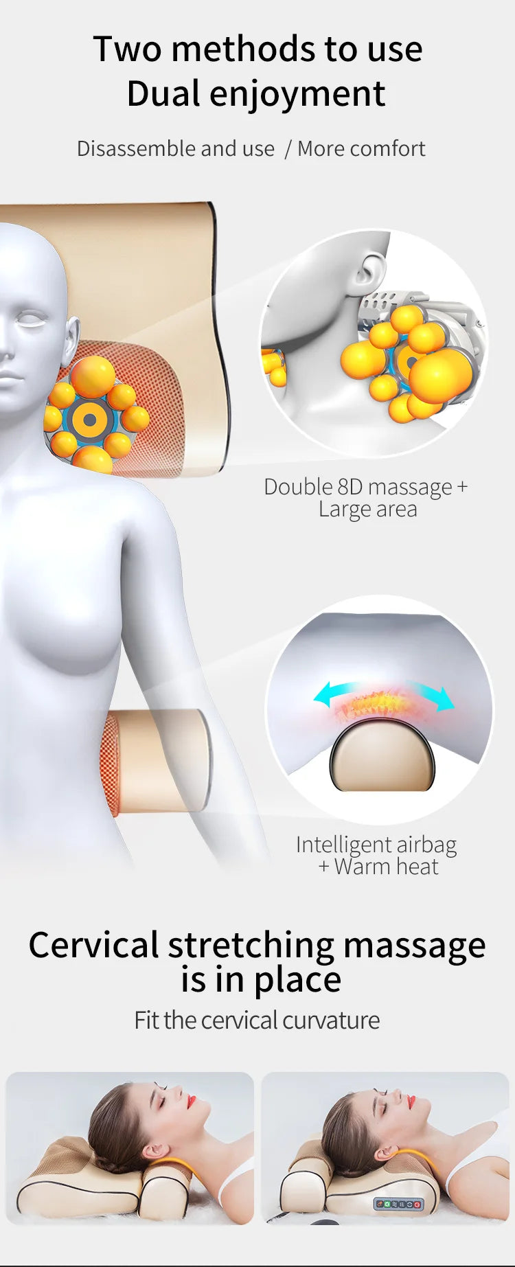 Jinkairui 2 in 1 Newest Upgrade Cervical Traction and Neck Massager Pillow Wormwood Relieve Pain Promote Sleep Solve Insomnia