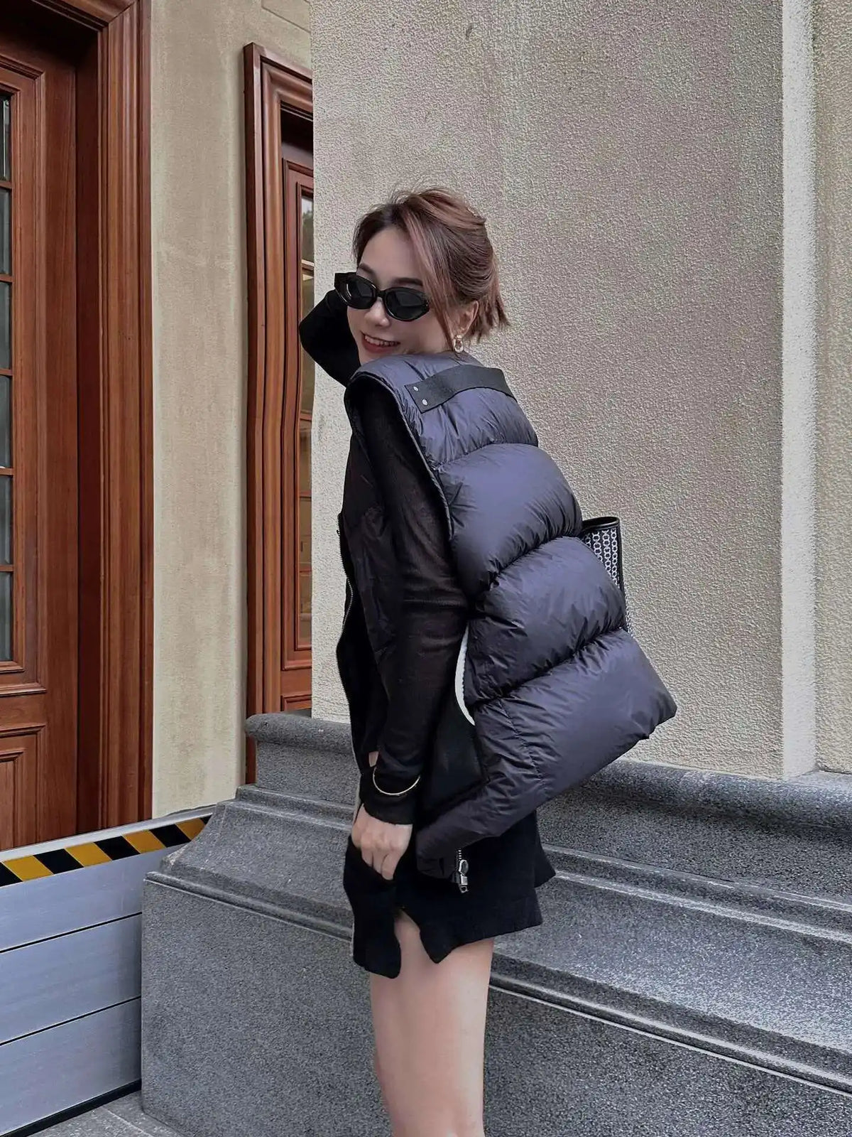 HKSH Autumn Winter Men's Tide Dark V-neck Cotton Jacket Women Splice Fur Patchwork Sleeveless Vest Zipper Chic Down Coats HK2466