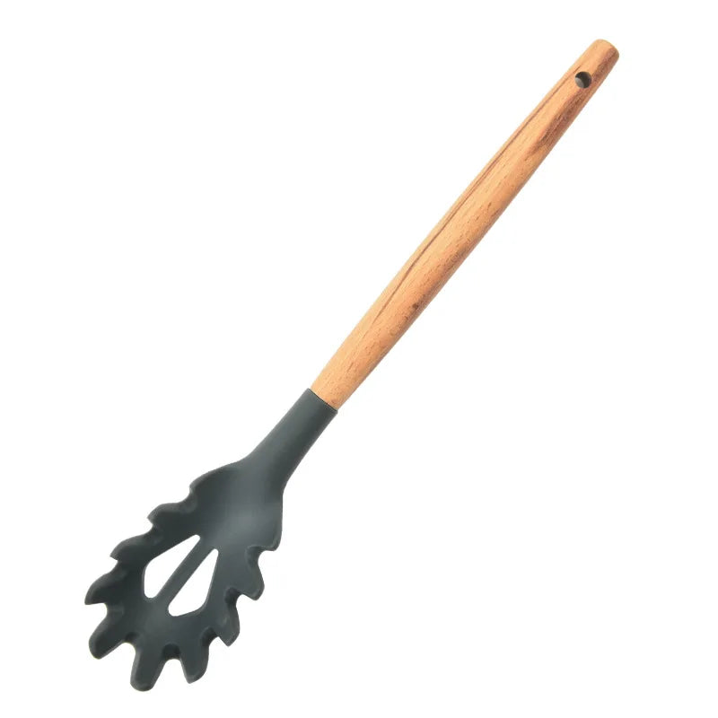Silicone Kitchen Cooking Spatula Spade Turner Soup Spoon With Wooden Handle Baking Tools