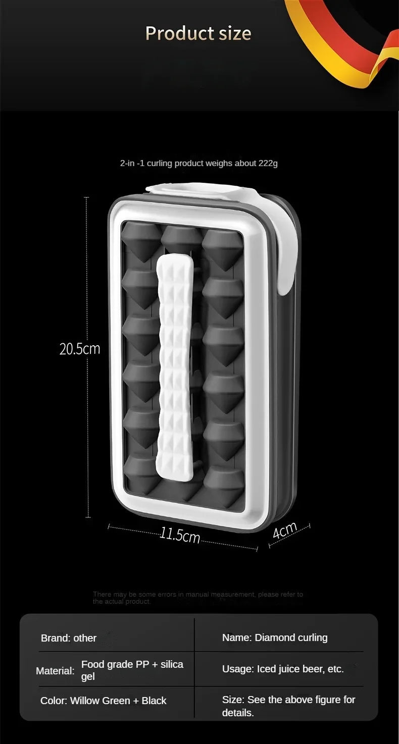 Diamond Shape Ice Maker 18 Ice Cube Mold Foldable Ice Kettle Two-in-one Multi-function Ice Tub Kitchen Bar Gadgets Box