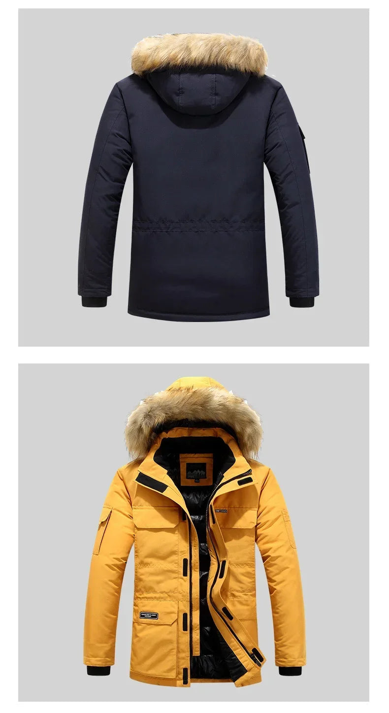 New Men Parkas Coat Windbreaker Big Pockets Wholesale Winter Parkas Men Thicken Coat Fur Hooded Jacket Overcoat Keep Warm Male
