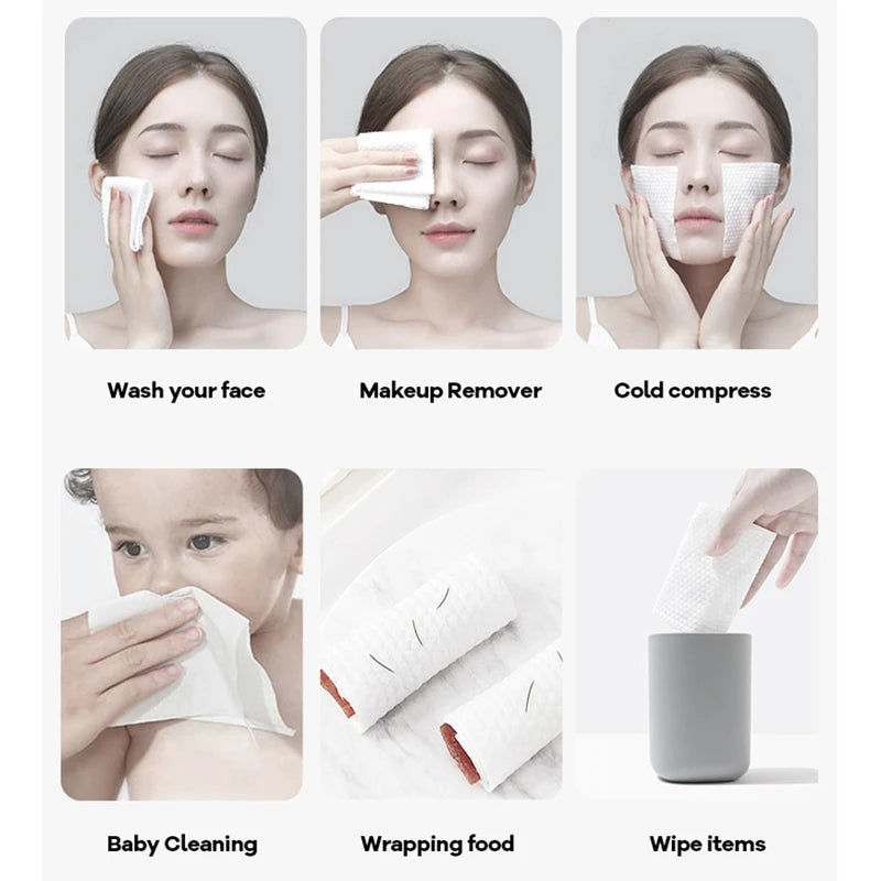 Natural Disposable Face Towel Travel Facial Cleansing Wet And Dry Makeup Remover Pearl Cotton Soft Makeup Nonwoven Towel