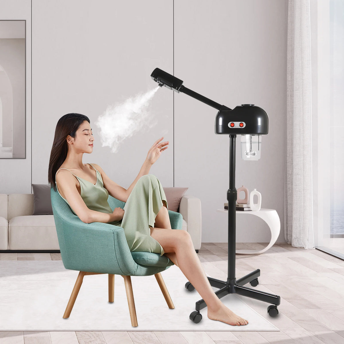 750ml Ozone Facial Steamer Height Adjustable Sprayer 360° Rotatable Movable Skin Care Equipment for Salon Beauty Spa White/Black