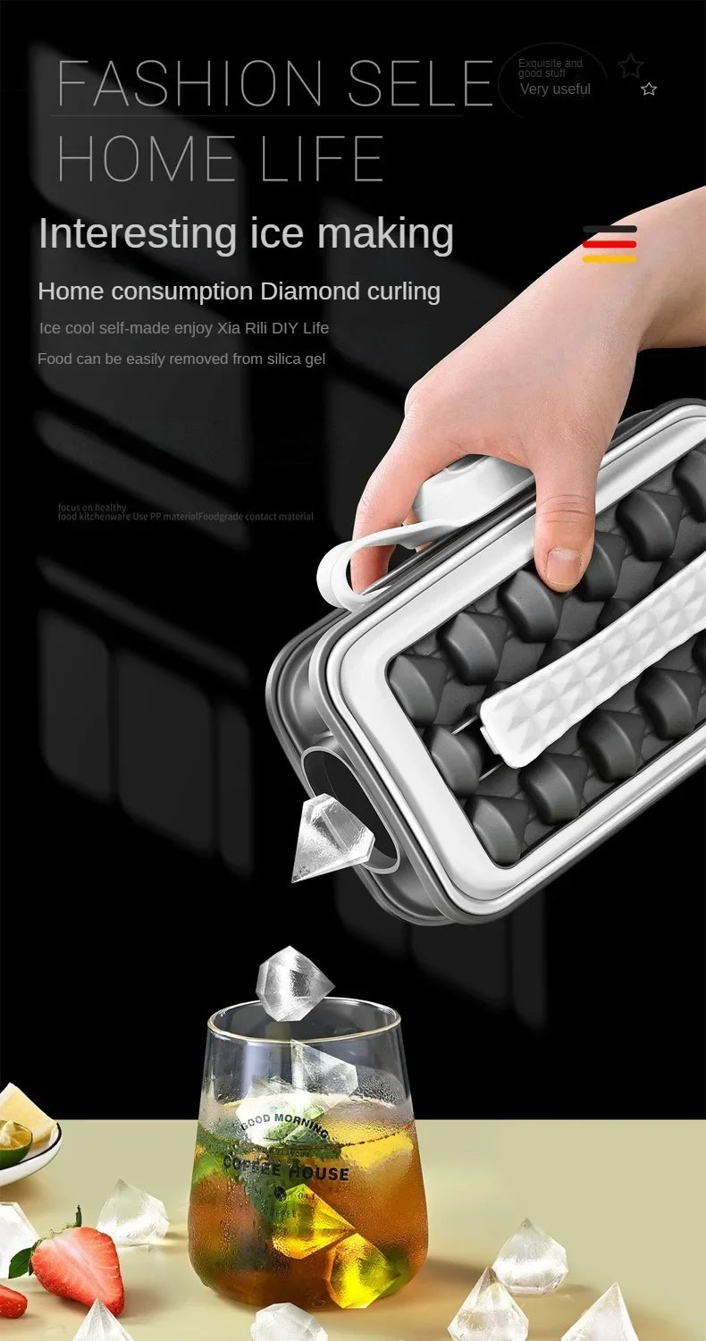 Diamond Shape Ice Maker 18 Ice Cube Mold Foldable Ice Kettle Two-in-one Multi-function Ice Tub Kitchen Bar Gadgets Box