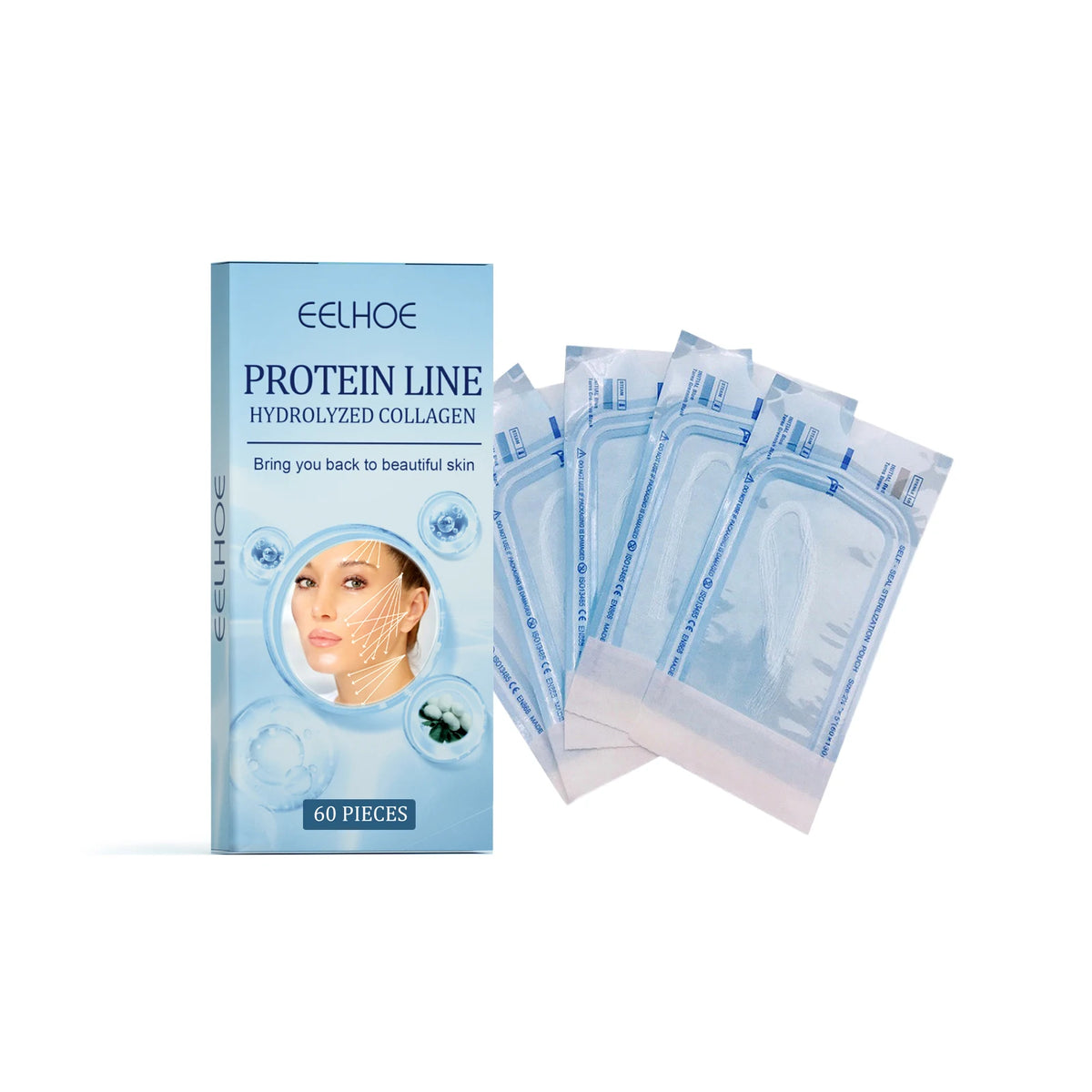 60Pcs Gold Protein Line Fade Wrinkle Firming Facial Filler No Needle Absorbable Smoothing Hydrolyzed Collagen Thread Serum