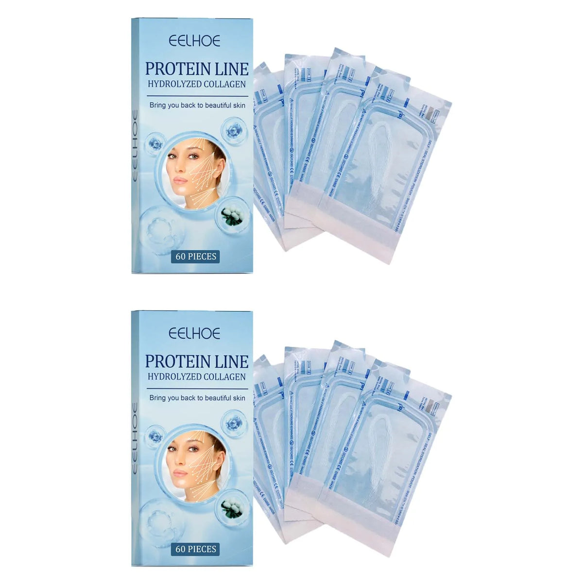 60Pcs Gold Protein Line Fade Wrinkle Firming Facial Filler No Needle Absorbable Smoothing Hydrolyzed Collagen Thread Serum