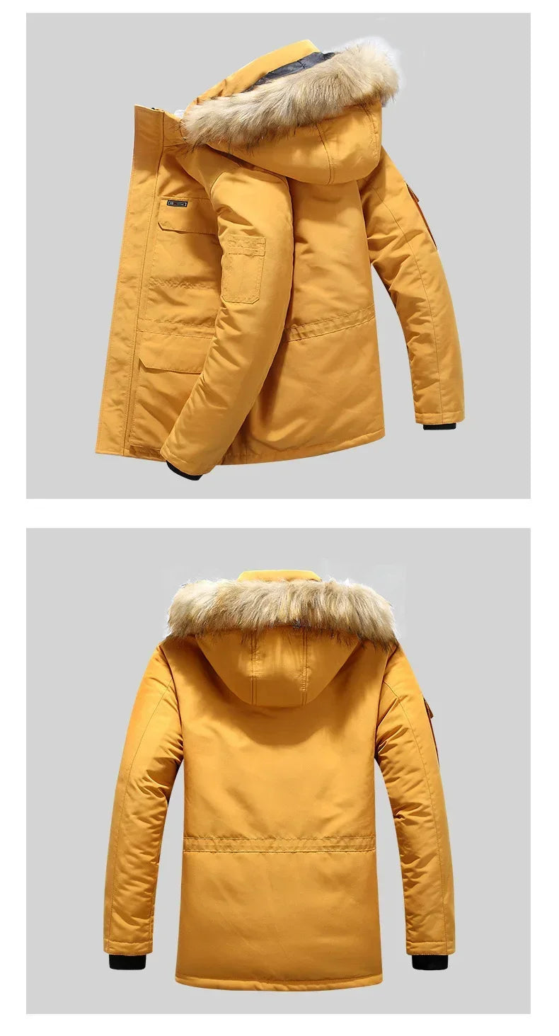 New Men Parkas Coat Windbreaker Big Pockets Wholesale Winter Parkas Men Thicken Coat Fur Hooded Jacket Overcoat Keep Warm Male