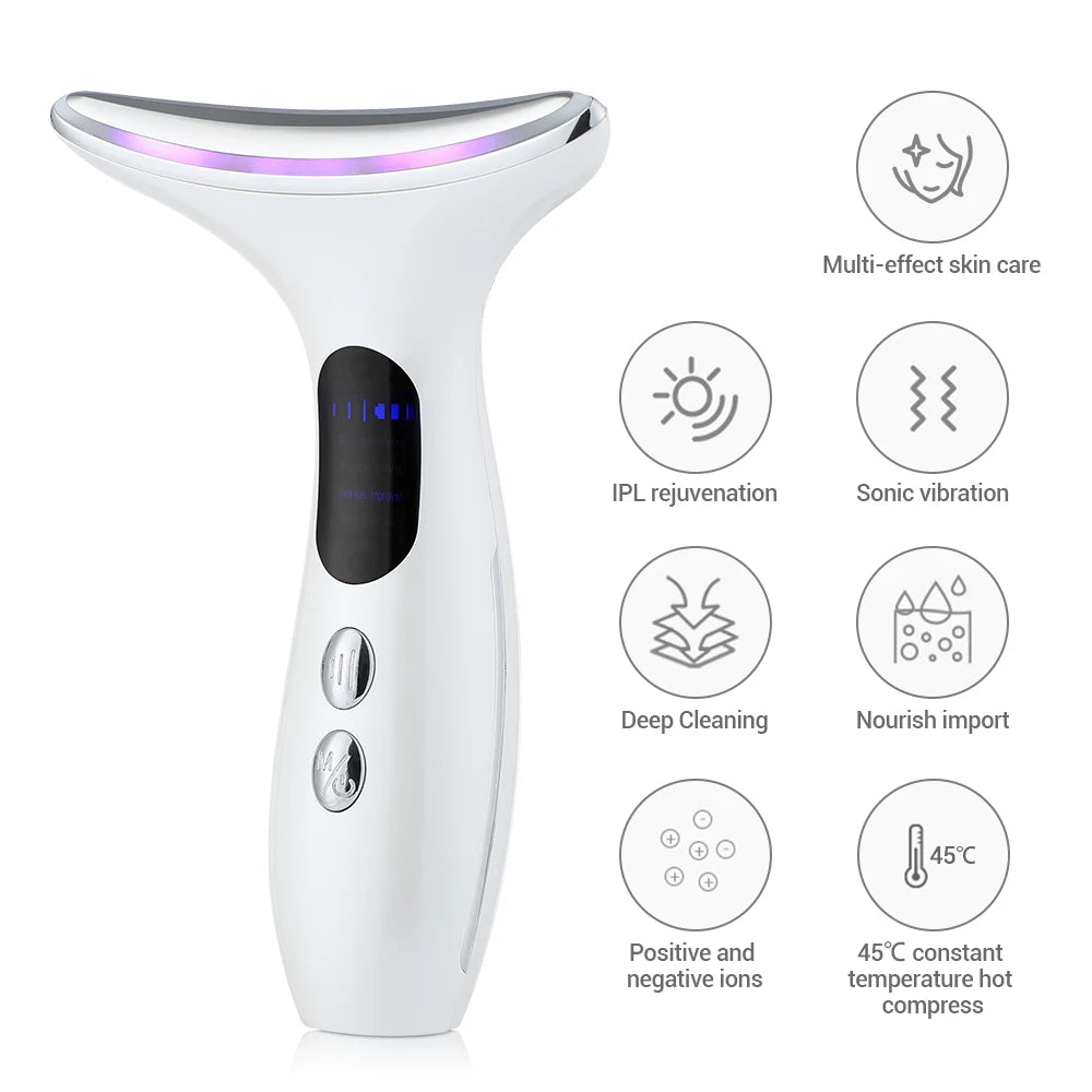 3 Modes Neck Beauty Device EMS Face Lifting Machine Double Chin Remover LED Anti Wrinkle Skin Tightening Facial Massager