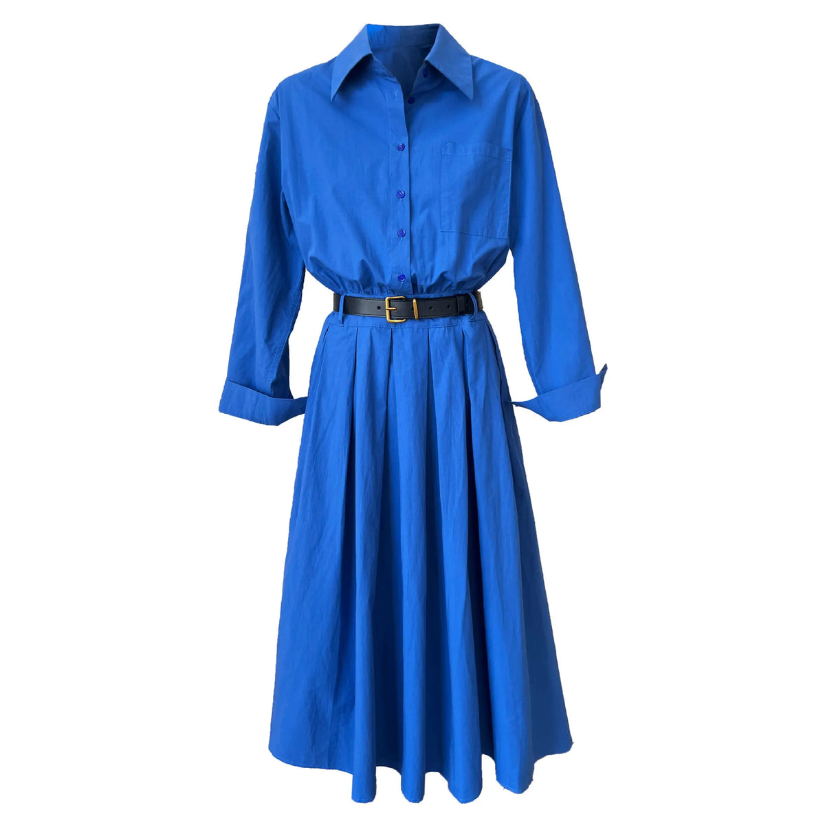Polo‘s Collar Shirt Dress  Women Spring Slimming Long Dress With A Cinched Waist Blue / Pink
