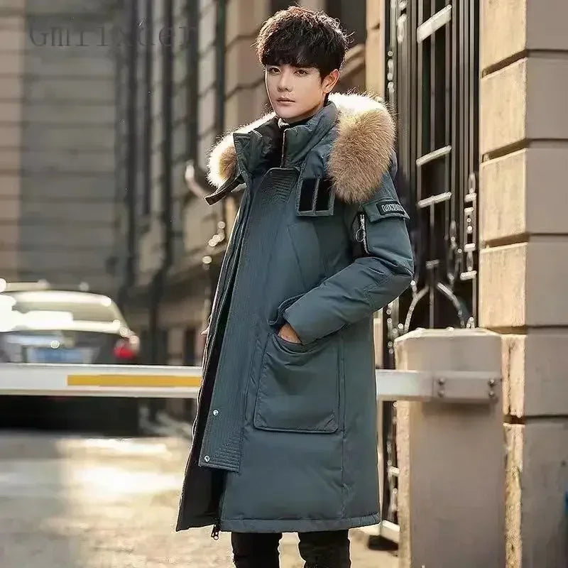 Autumn Winter Thickened Warm Cold-proof Mid-length Over-the-knee Jackets Men's Loose Casual High Street Parkas Male Clothes