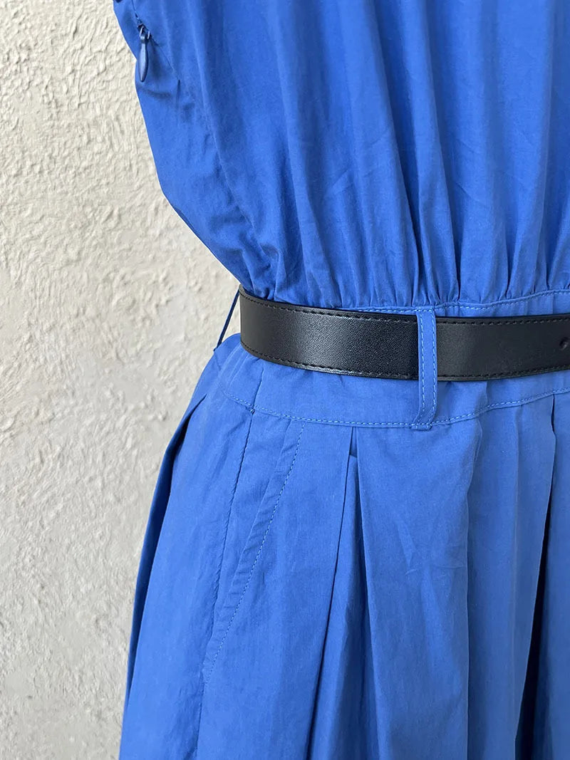 Polo‘s Collar Shirt Dress  Women Spring Slimming Long Dress With A Cinched Waist Blue / Pink