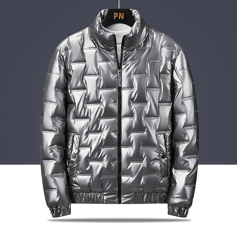 Autumn and winter men's cotton coat hooded jacket with shiny surface, personalized warm jacket, outdoor sports warm cotton coat,