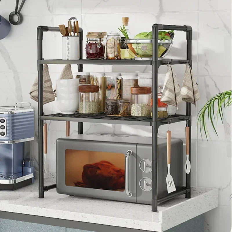 Kitchen Microwave Storage Rack Elevated Design Bilayer Countertop Shelf Organizer Oven Stand Modern Kitchen Accessories for Home