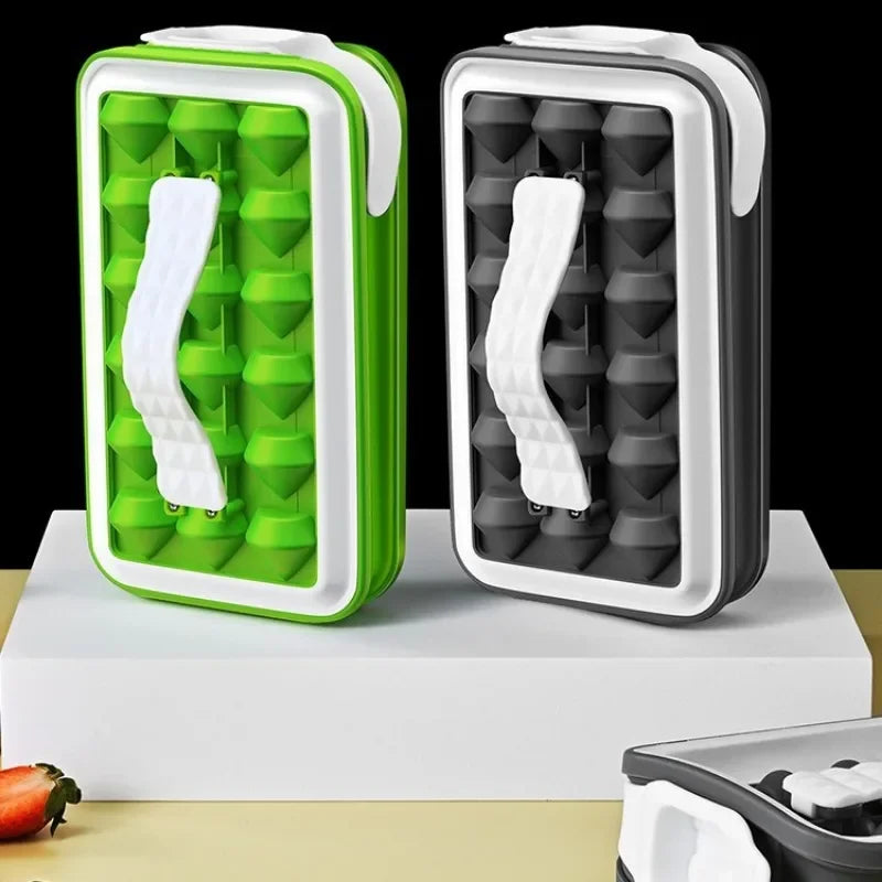 Diamond Shape Ice Maker 18 Ice Cube Mold Foldable Ice Kettle Two-in-one Multi-function Ice Tub Kitchen Bar Gadgets Box