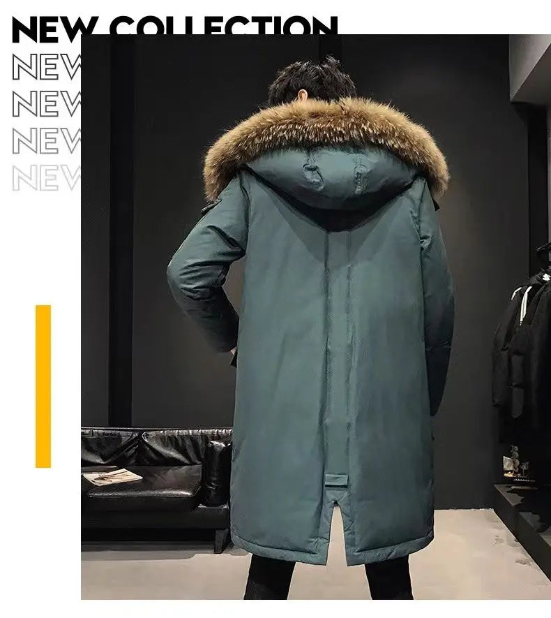 Autumn Winter Thickened Warm Cold-proof Mid-length Over-the-knee Jackets Men's Loose Casual High Street Parkas Male Clothes
