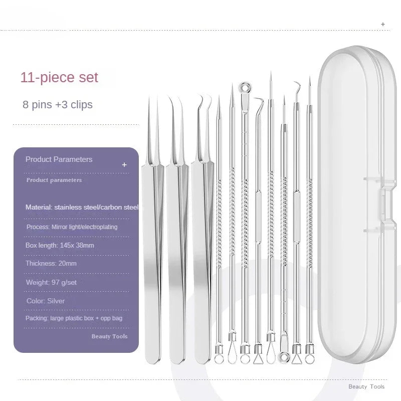 1/11Pcs Acne Pimples Blackhead Remover Clip Ultra-fine Tweezers Black Dots Blackhead Extractor Acne Needle Facial Cleaner Skin